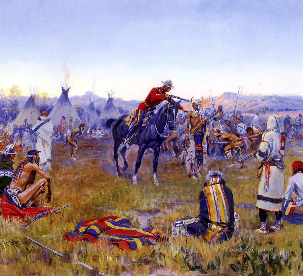 Einhändig 1912 Charles Marion Russell Indianer Ölgemälde